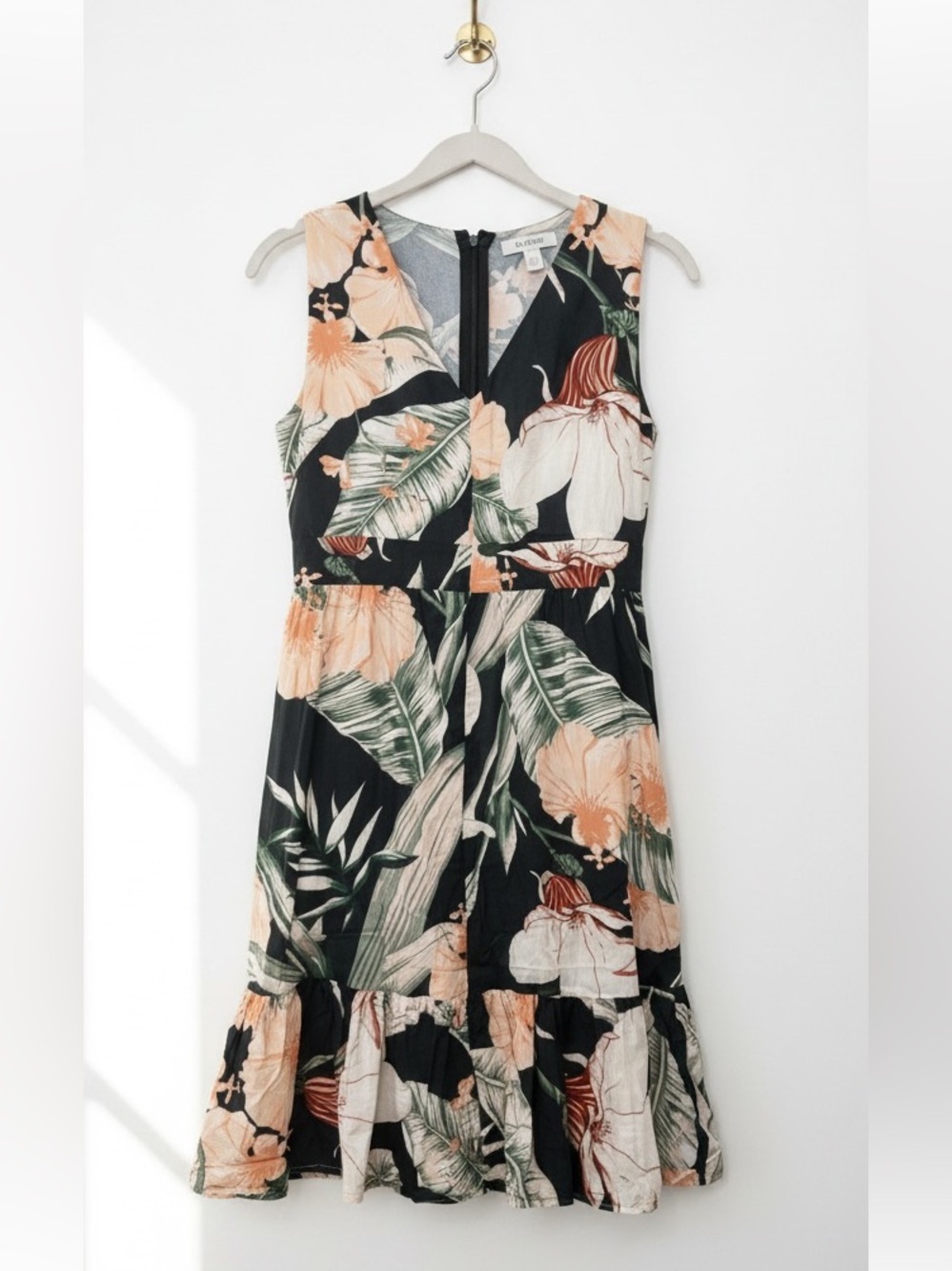 Cleo Tropical Floral Sleeveless Dress Lined Cotton Petite 12P